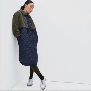 EVERLANE • Quilted Teddy Coat (Two-Tone Fleece & Puffer) • Olive & Navy